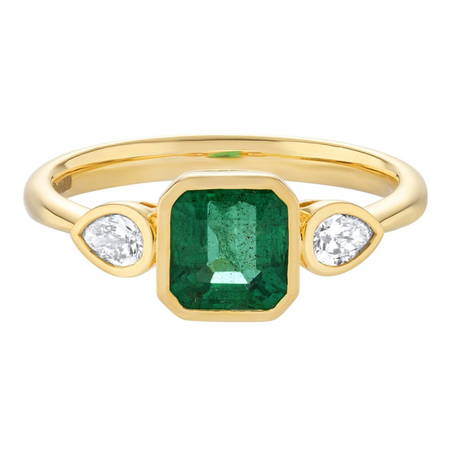 Rings Tomfoolery London | Trio Emerald And Diamond Bezel Set Ring