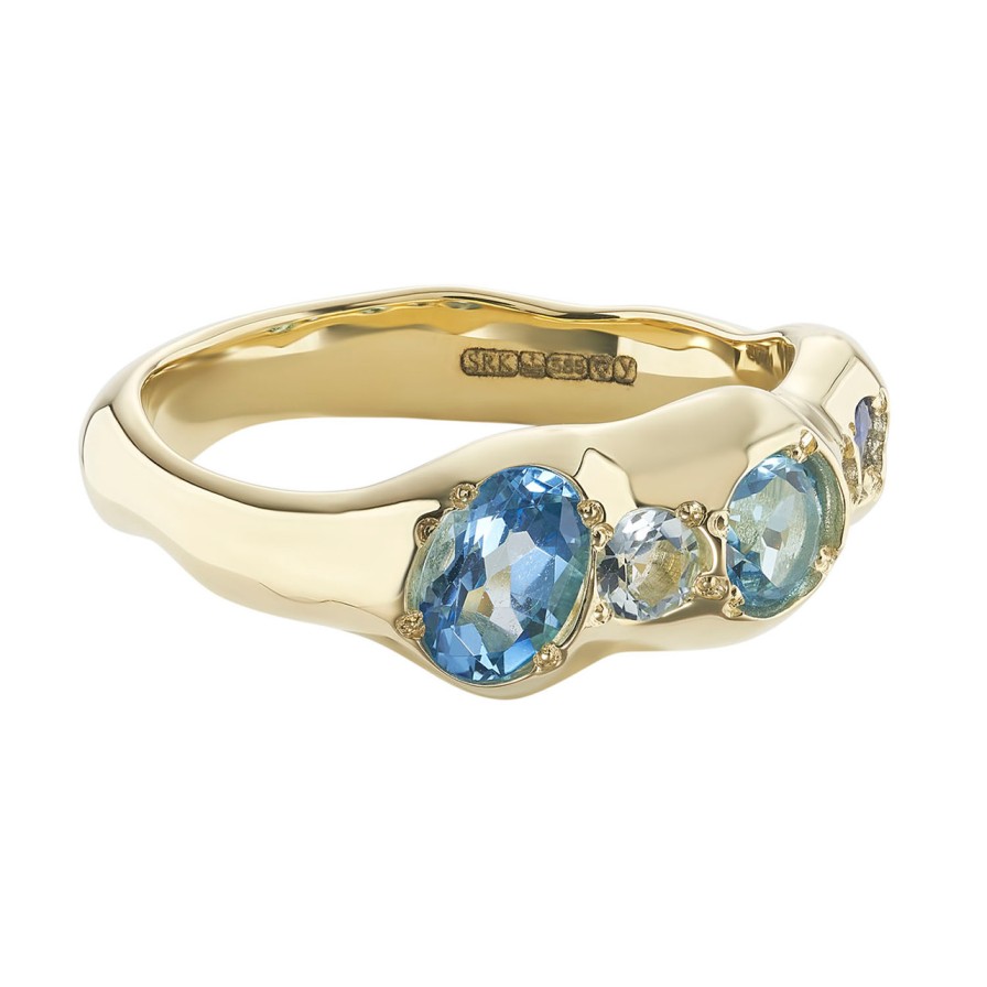 Rings Tomfoolery London | Tf Exclusive 14Ct Yellow Gold, Blue Topaz, Purple Sapphire & Aquamarine Sparkling Water Band