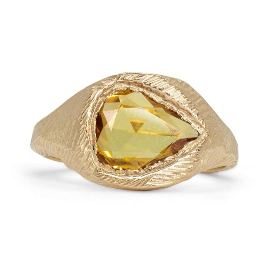 Rings Tomfoolery London | Yellow Sapphire Brushed Signet Ring