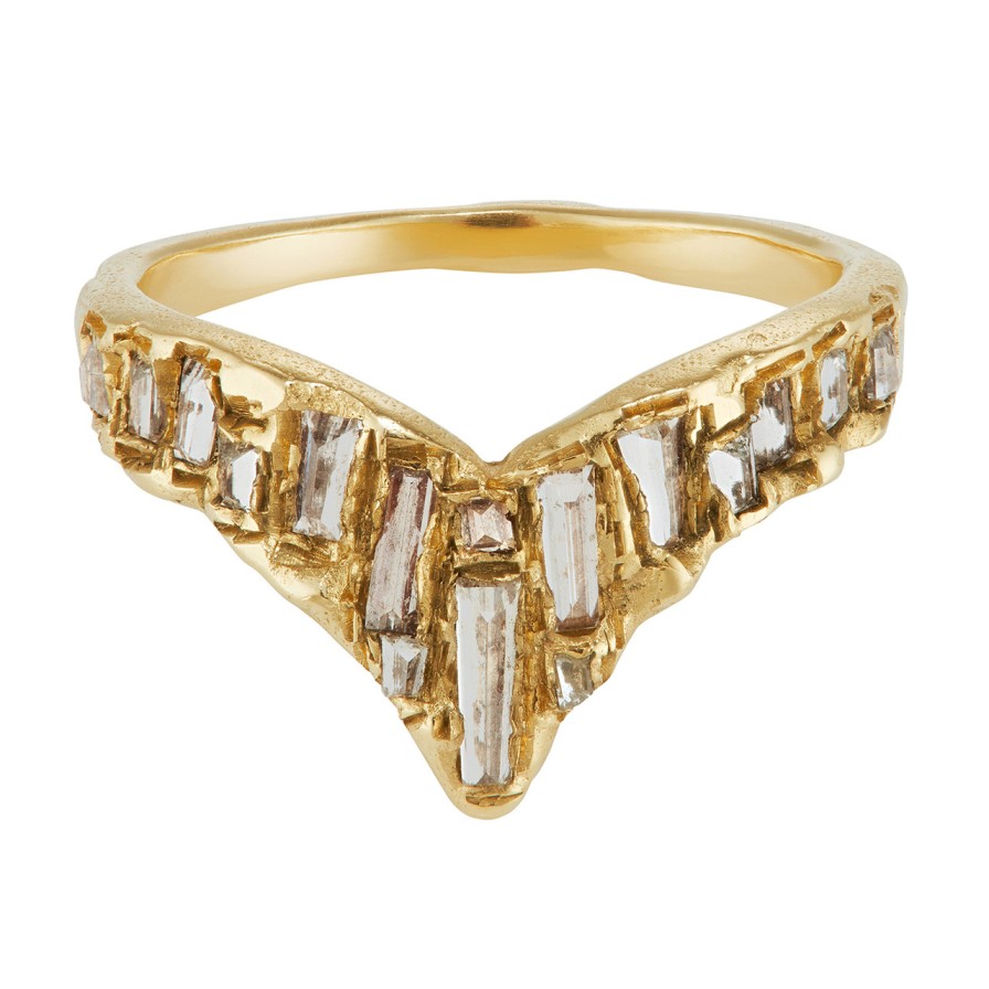 Rings Tomfoolery London | X White Baguette Diamond Scatter Point V Shape Ring