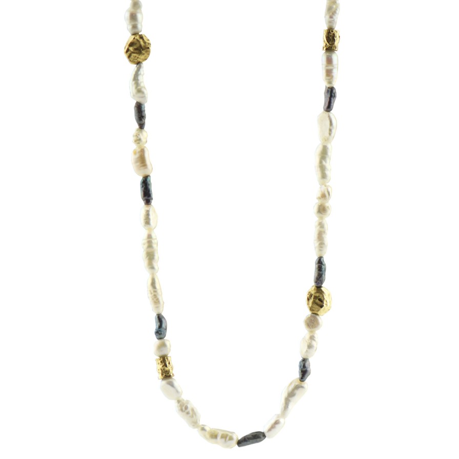 Necklaces Tomfoolery London | 9Ct Yellow Gold & Pearl Bark Necklace