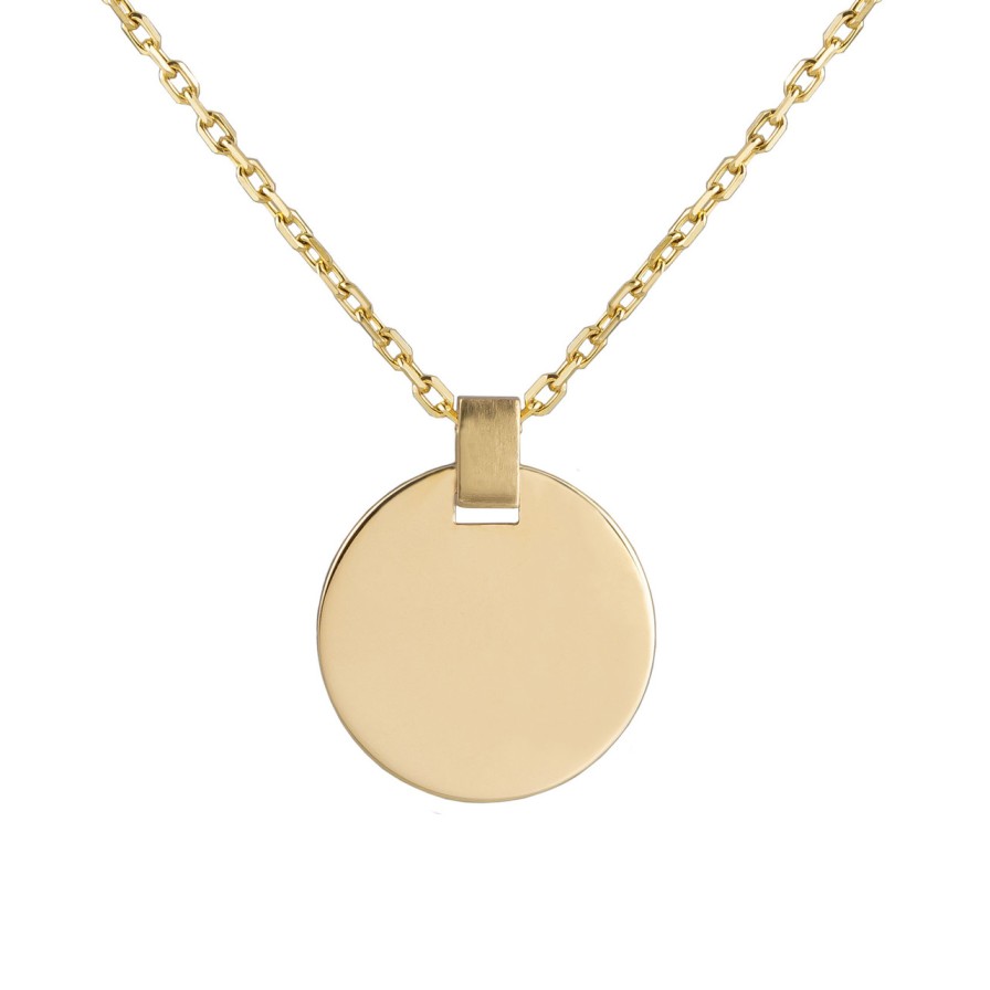 Necklaces Tomfoolery London | 9Ct Yellow Gold Circle Tag Pendant