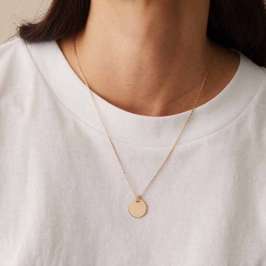 Necklaces Tomfoolery London | 9Ct Yellow Gold Circle Tag Pendant