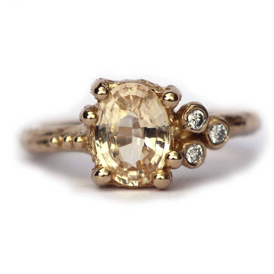 Rings Tomfoolery London | Peach Sapphire Sunset Cluster Ring