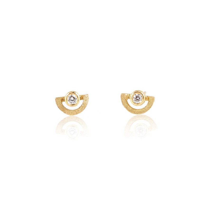 Earrings Tomfoolery London | Diamond & 18Ct Yellow Gold Mini Half Circle Stud Earrings