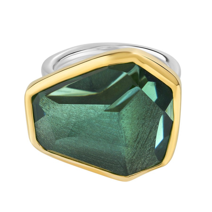 Rings Tomfoolery London | Irregular Green Amethyst Double Band Statement Ring