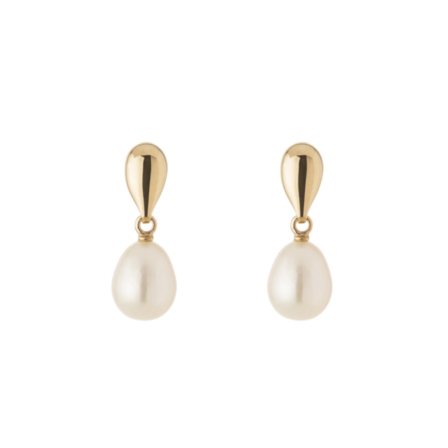 Earrings Tomfoolery London | 9Ct Yellow Gold & Pearl Drop Earrings