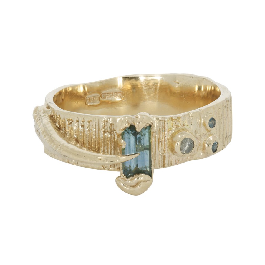 Rings Tomfoolery London | 14Ct Yellow Gold & Blue Sapphire Barrel Ring