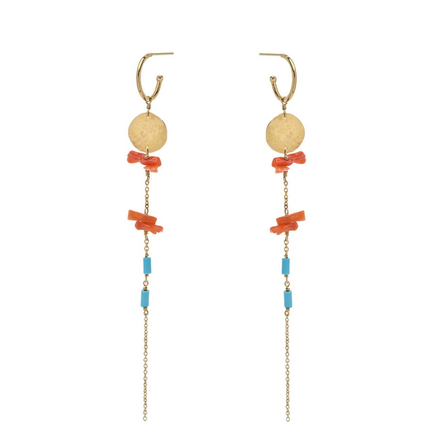 Earrings Tomfoolery London | Coral & Turquoise Rain Earrings