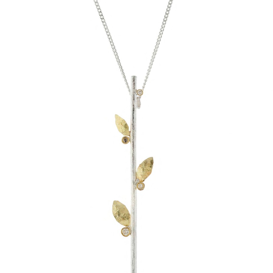 Necklaces Tomfoolery London | Silver & Diamond Leaf Pendant