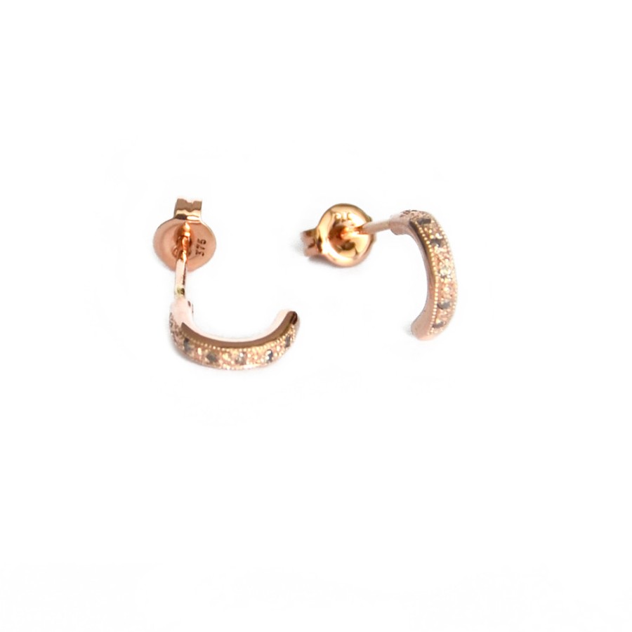 Earrings Tomfoolery London | Champagne Diamond & 9Ct Rose Gold Roma Ear Cuffs