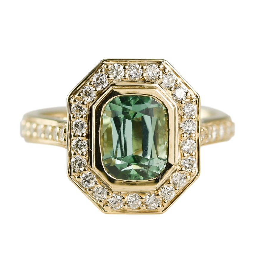 Rings Tomfoolery London | 3.37Ct Mint Tourmaline And Diamond Halo Ring