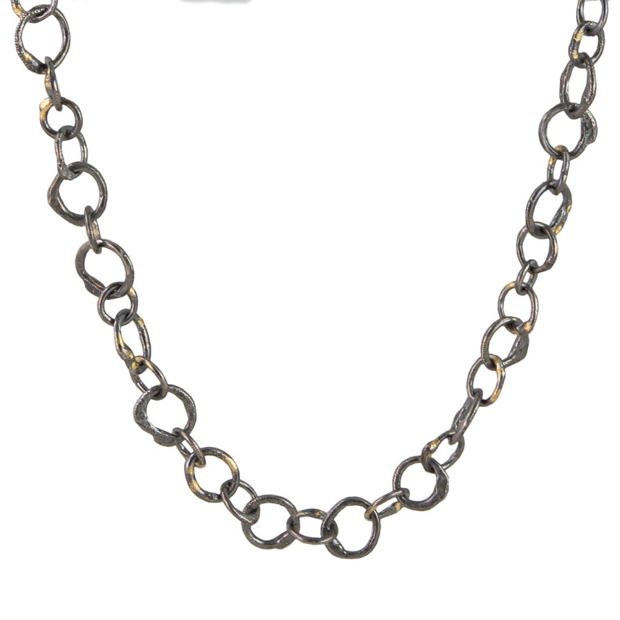 Necklaces Tomfoolery London | Oxidised Silver And 18Ct Gold Chain Necklace