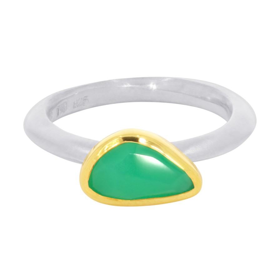 Rings Tomfoolery London | Irregular Chrysoprase, 18Ct Yellow Gold & Silver Stacking Ring