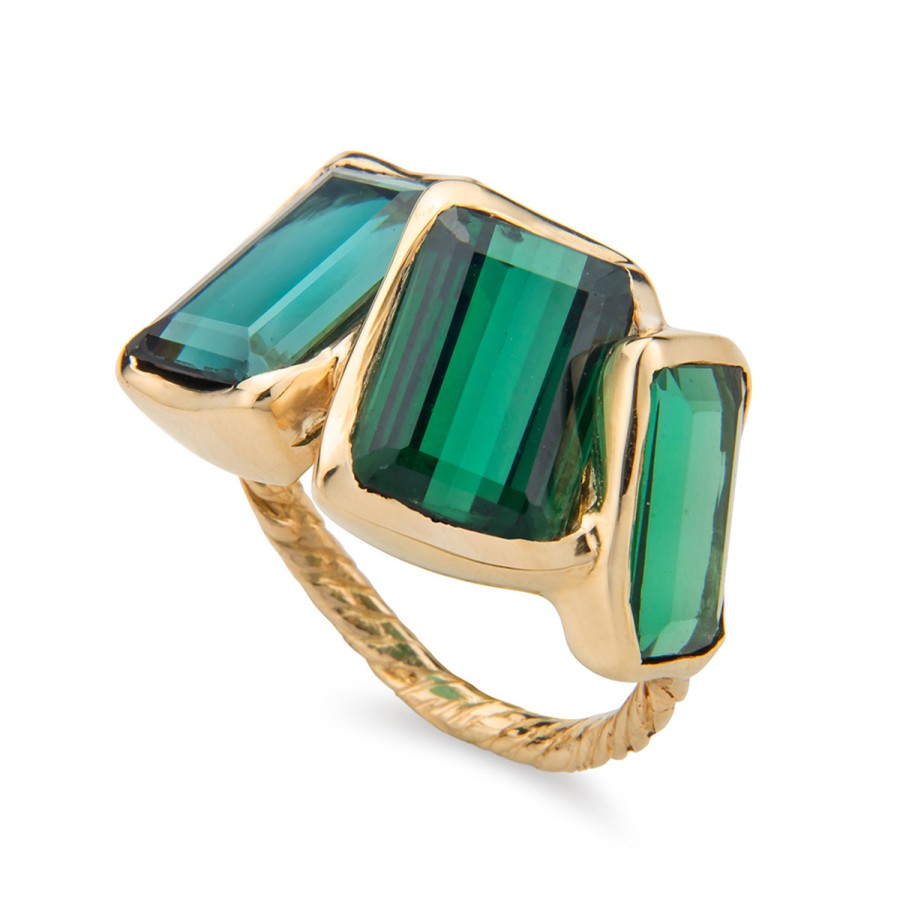 Rings Tomfoolery London | 10Ct Tourmaline Triplo Ring In 18Ct Yellow Gold