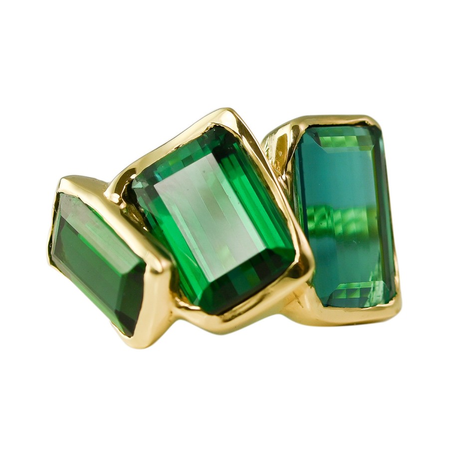 Rings Tomfoolery London | 10Ct Tourmaline Triplo Ring In 18Ct Yellow Gold