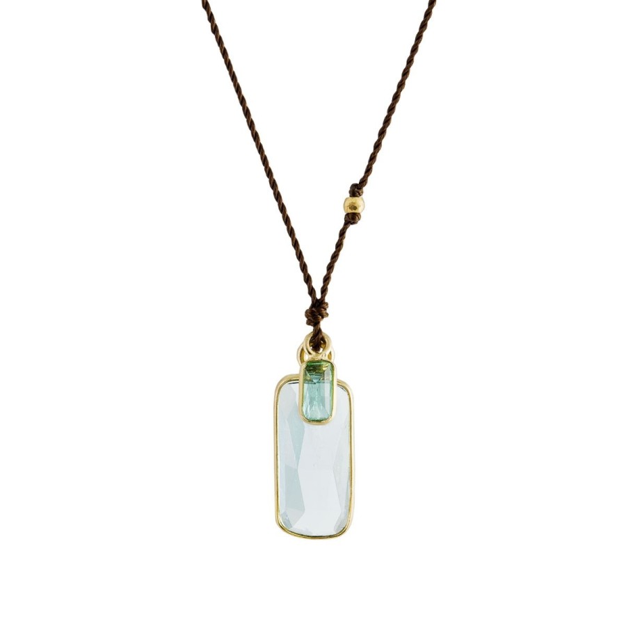 Necklaces Tomfoolery London | Aquamarine, Emerald & 18Ct Yellow Gold Cord Necklace