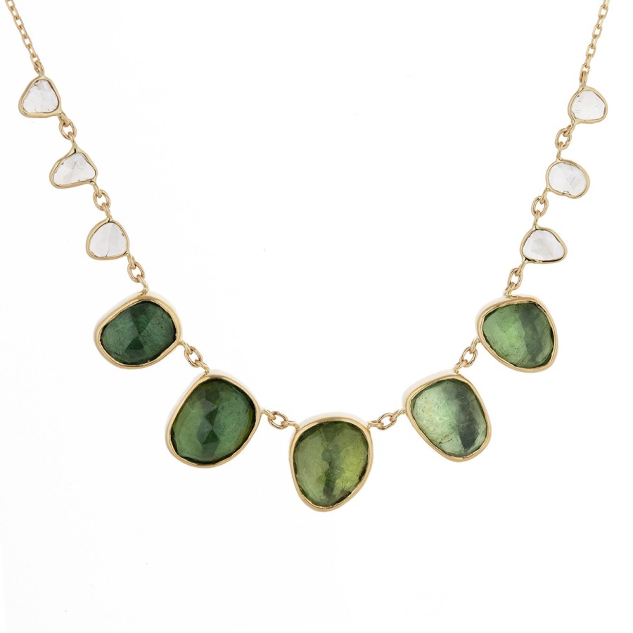 Necklaces Tomfoolery London | Multi Green Tourmaline & Rose Cut Champagne Diamond Necklace