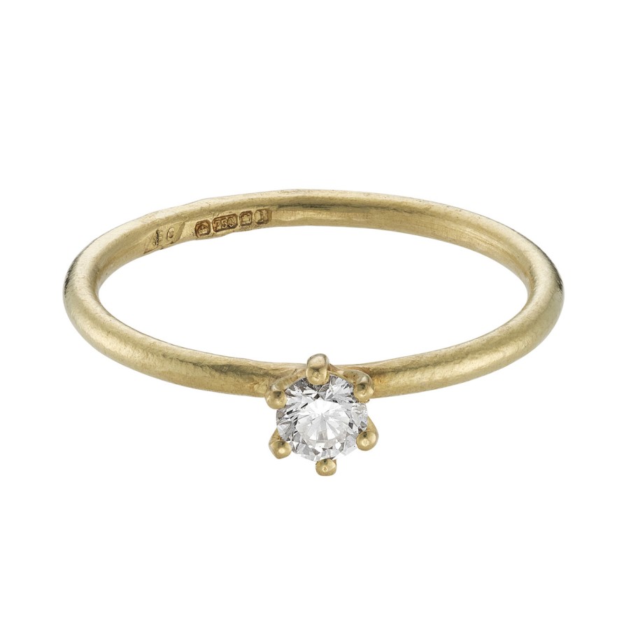 Rings Tomfoolery London | 3.5Mm Champagne Diamond & Gold Claw Set Engagement Ring