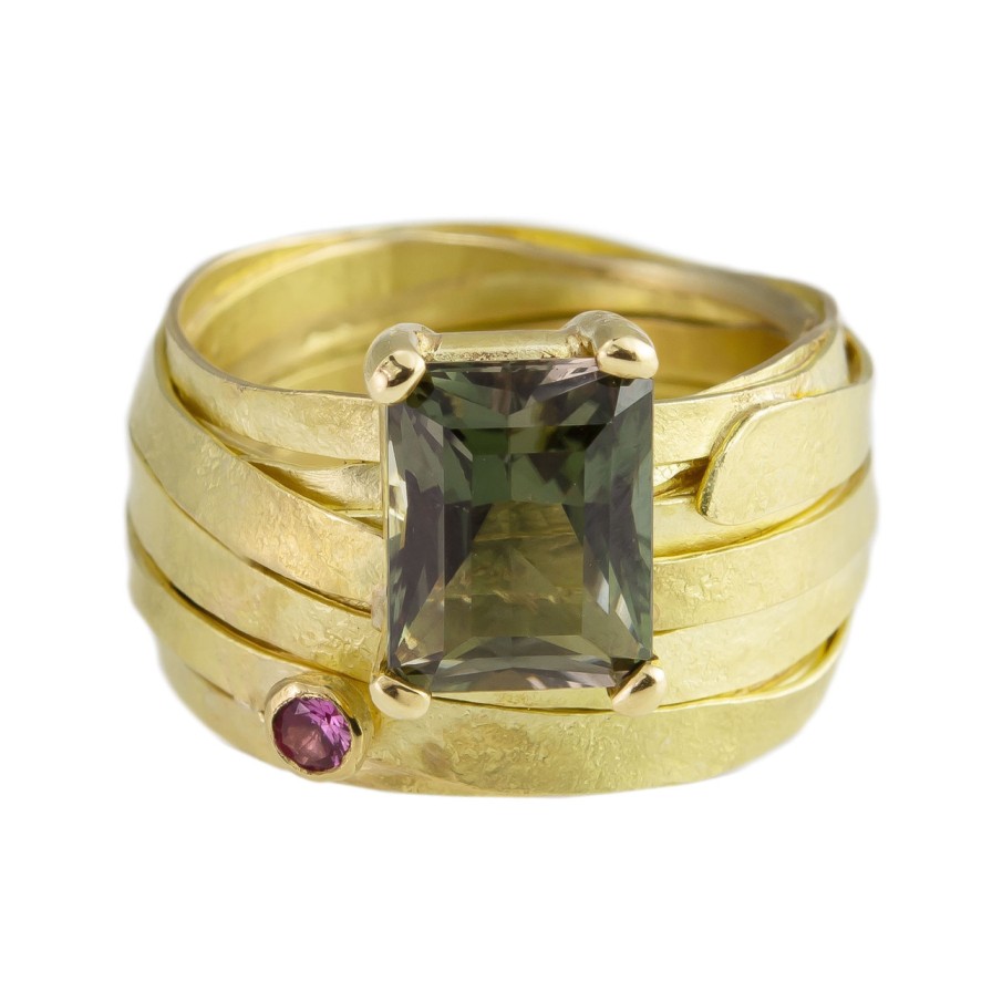 Rings Tomfoolery London | 18Ct Yellow Gold, Tourmaline & Pink Sapphire Ring