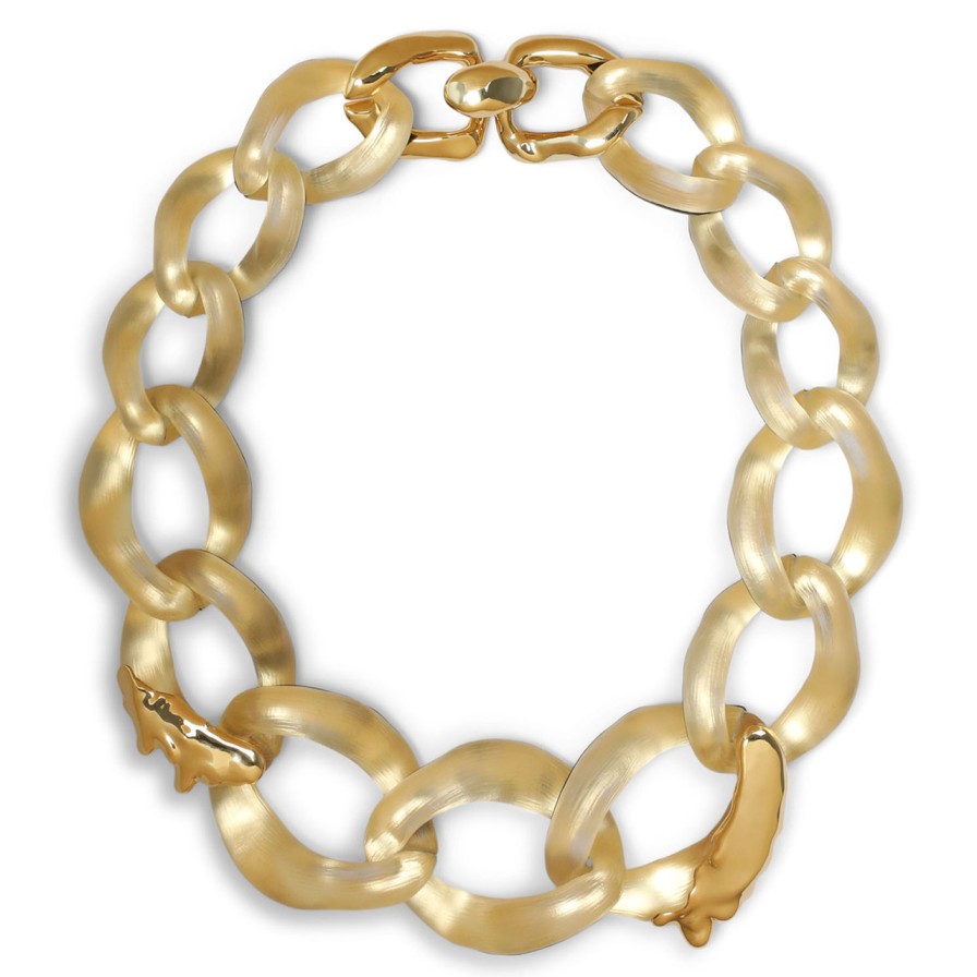 Necklaces Tomfoolery London | Gold Lucite Molten X Large Link Necklace