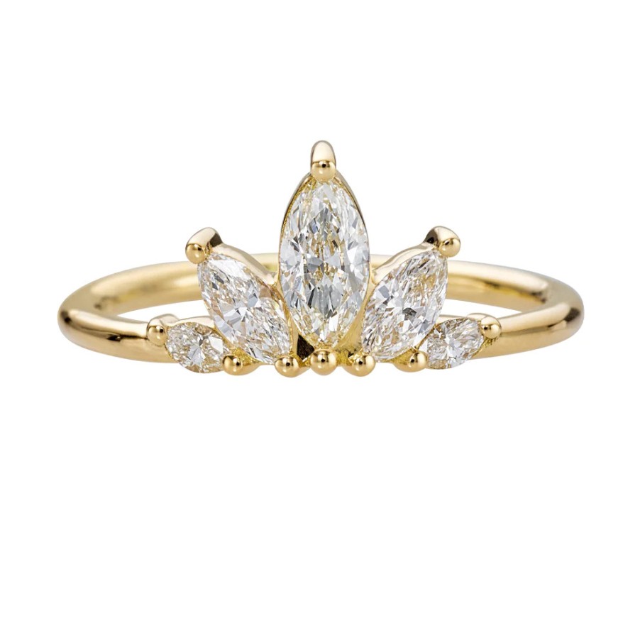 Rings Tomfoolery London | Petal Wedding Band With Marquise Cut Diamonds