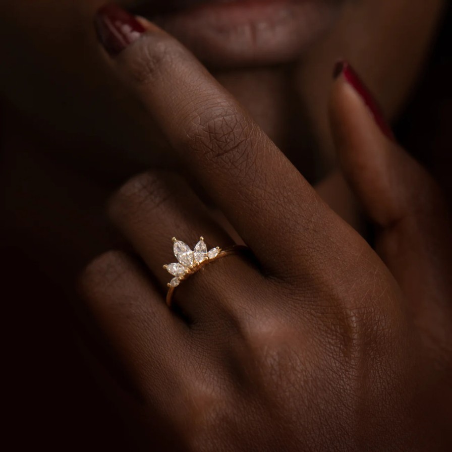 Rings Tomfoolery London | Petal Wedding Band With Marquise Cut Diamonds