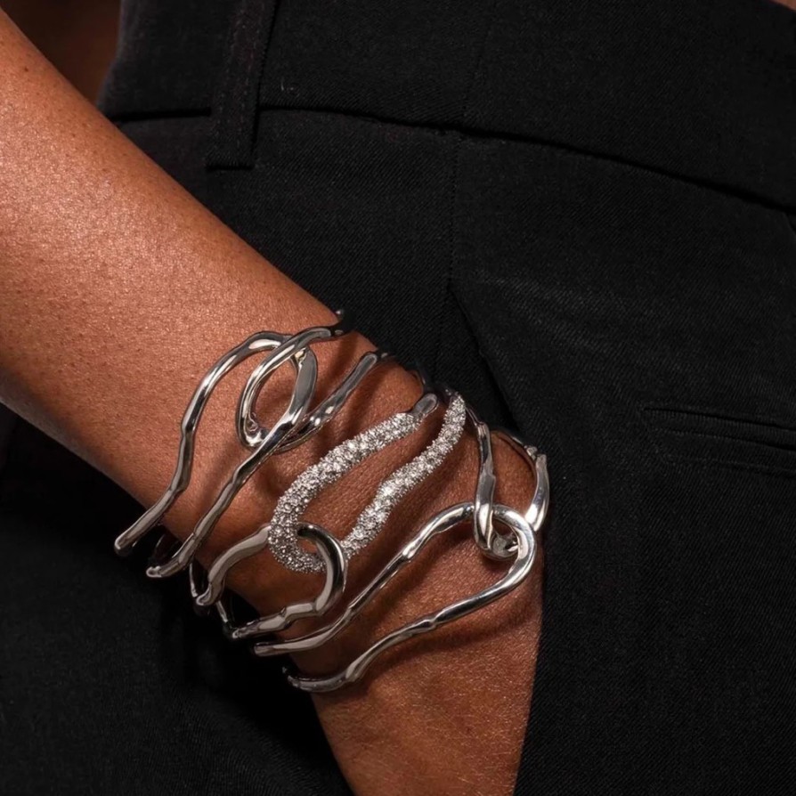 Bracelets Tomfoolery London | Solanales Large Twisted Cuff Bracelet Silver