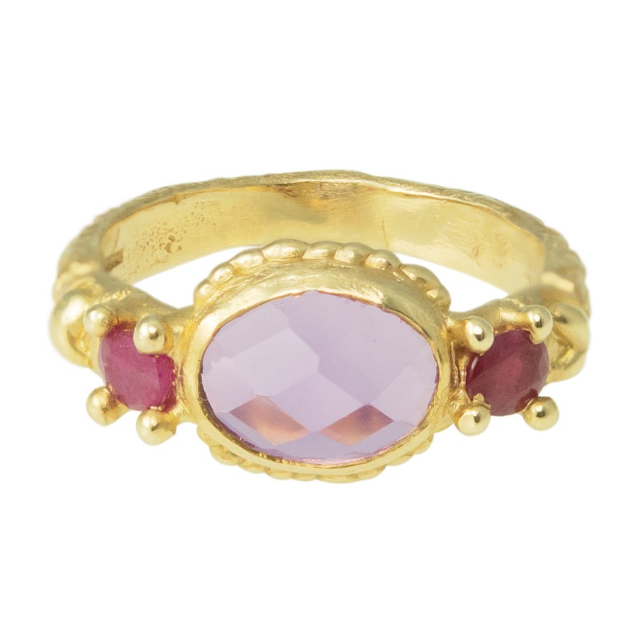 Rings Tomfoolery London | One Of A Kind Amethyst & Ruby Trilogy Ring In 9Ct Gold