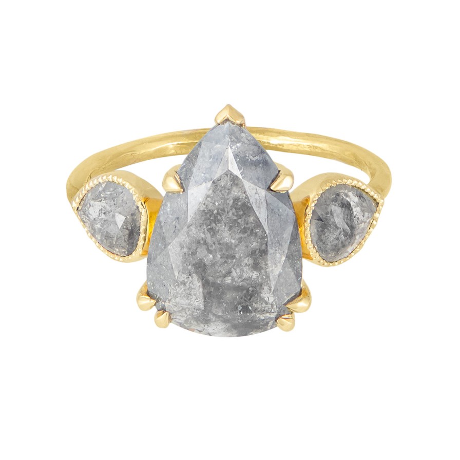 Rings Tomfoolery London | Trio Grey Salt And Pepper Pear Diamond Ring