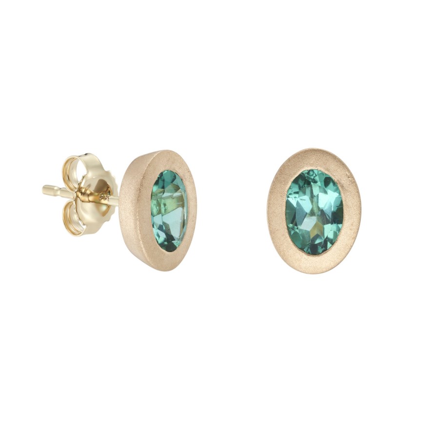 Earrings Tomfoolery London | Solo Bezel Set Green Tourmaline Studs