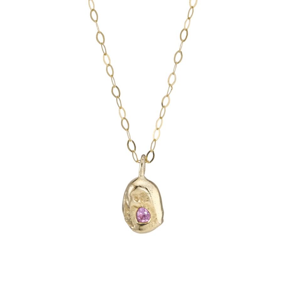 Necklaces Tomfoolery London | Gold & Pink Sapphire Nugget Pendant