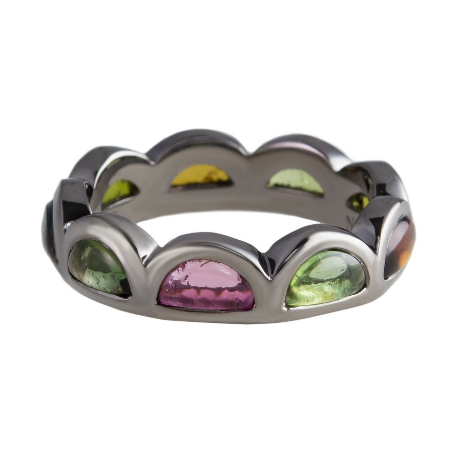 Rings Tomfoolery London | Multicoloured Tourmaline Scallop Band Ring