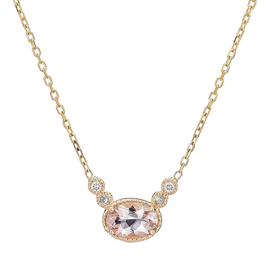 Necklaces Tomfoolery London | Morganite & Green Sapphire Diamond Dew Necklace