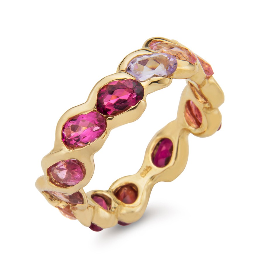 Rings Tomfoolery London | 3Ct Pink Tourmaline Pluma Eternity Band In 18Ct Yellow Gold