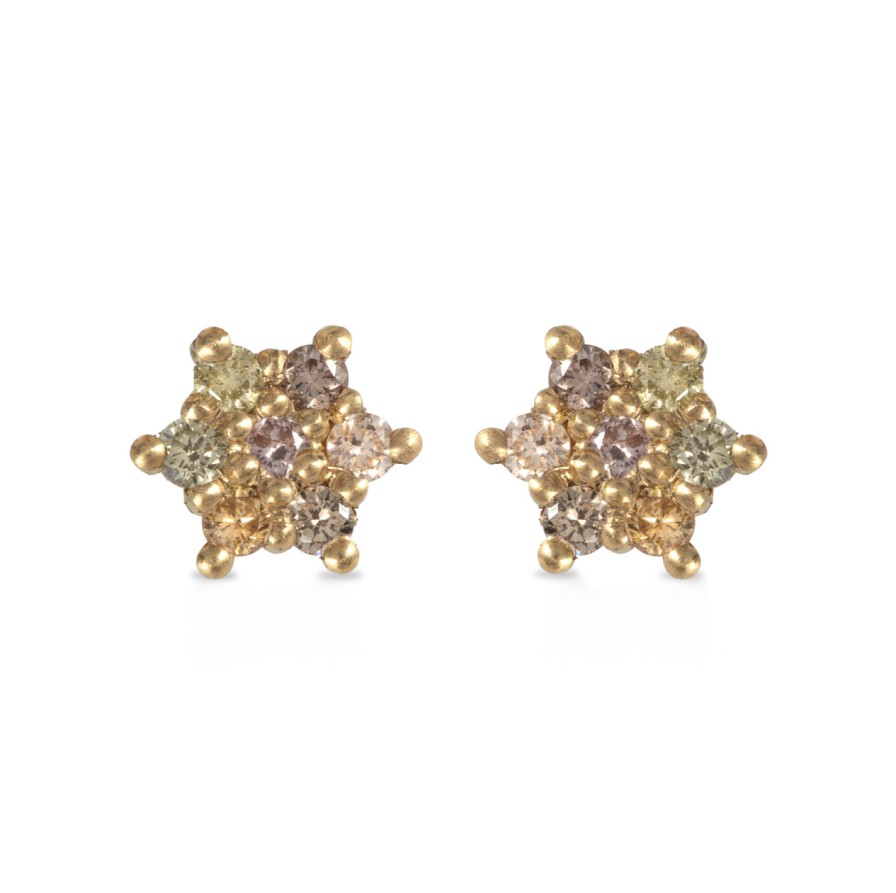 Earrings Tomfoolery London | Worn Mixed Diamond 18Ct Yellow Gold Stud Earrings