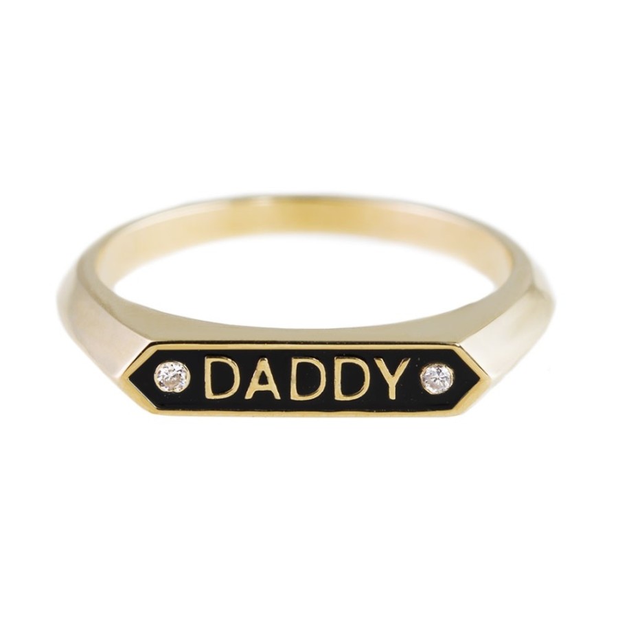 Rings Tomfoolery London | Diamond & Enamel 14Ct Yellow Gold 'Daddy' Ring