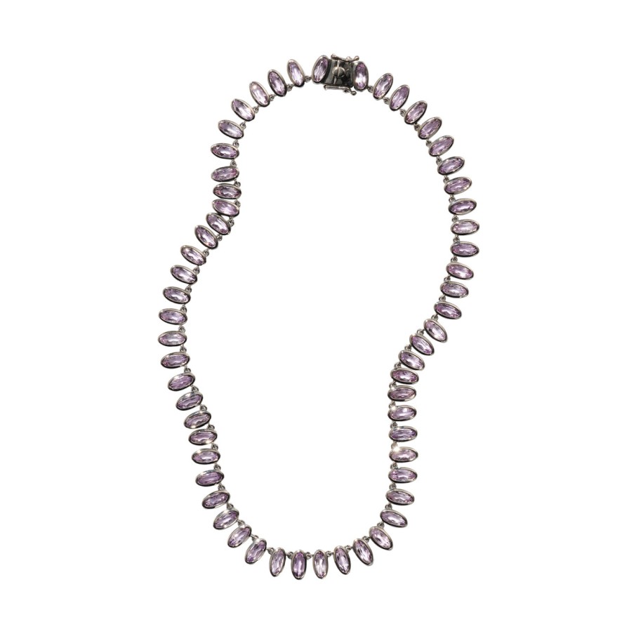 Necklaces Tomfoolery London | Purple Amethyst Oval Link Rivi Re Necklace