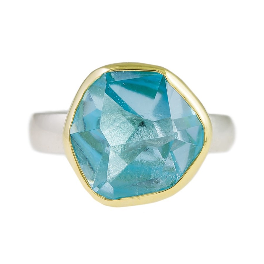 Rings Tomfoolery London | Irregular Round Aquamarine 18Ct Yellow Gold & Silver Ring