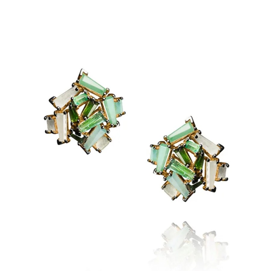 Earrings Tomfoolery London | Blue Peruvian Opal Petite Rose Studs In 24Ct Rose Gold