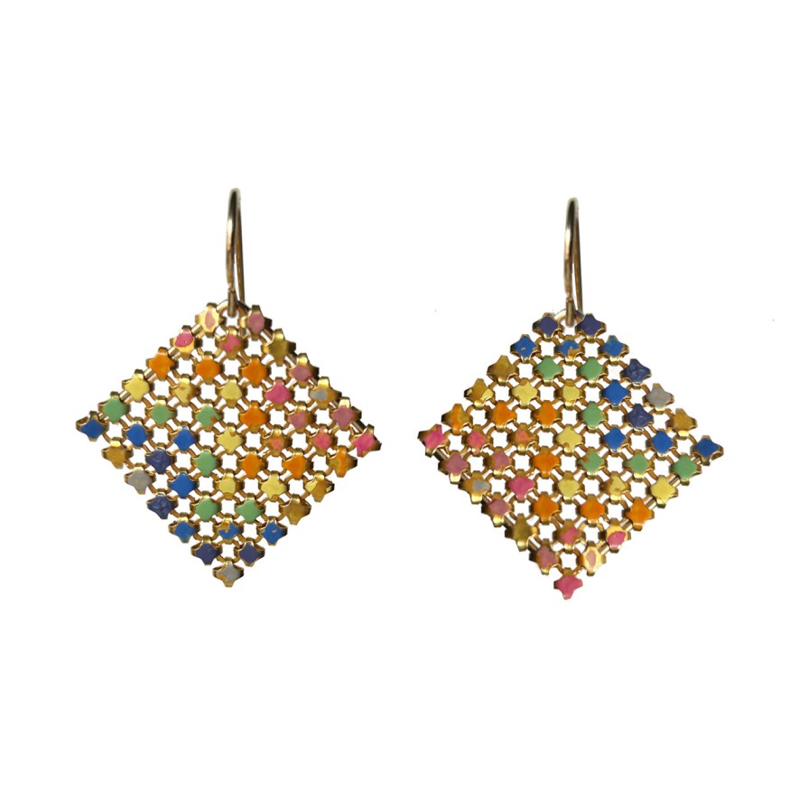 Earrings Tomfoolery London | Pastel Rainbow Mesh Drop Earrings