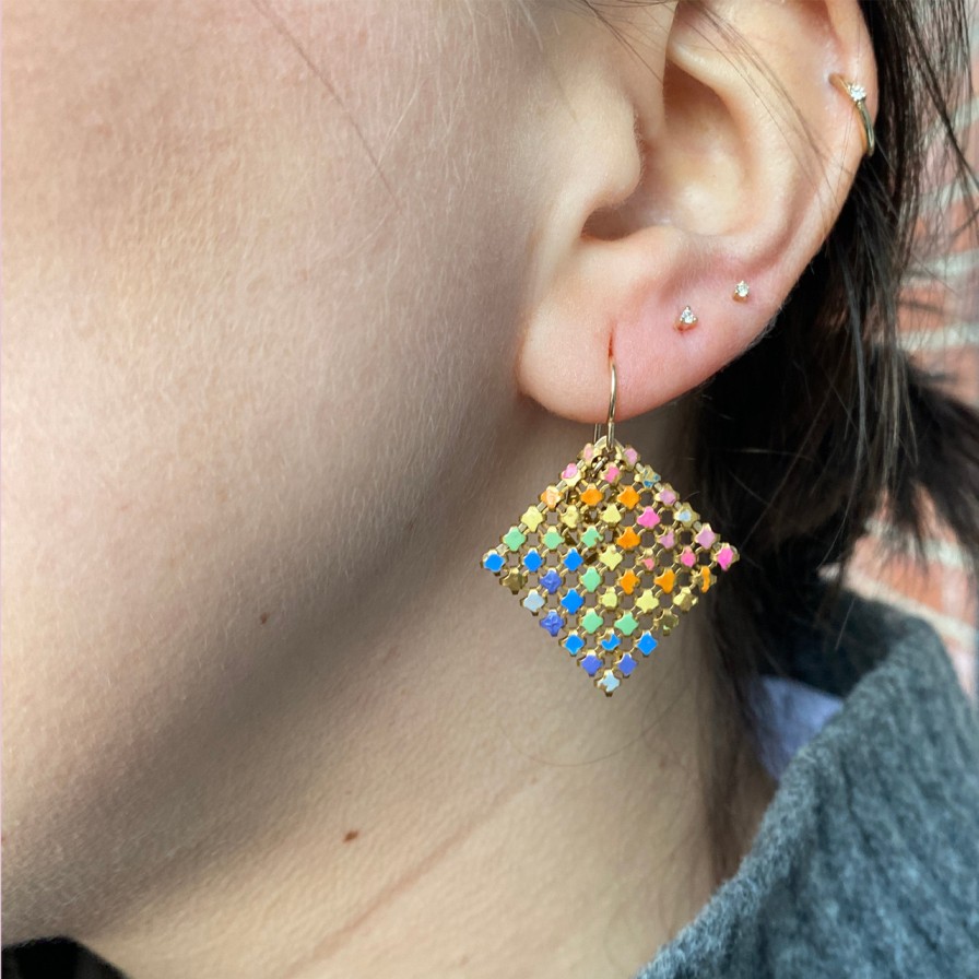 Earrings Tomfoolery London | Pastel Rainbow Mesh Drop Earrings