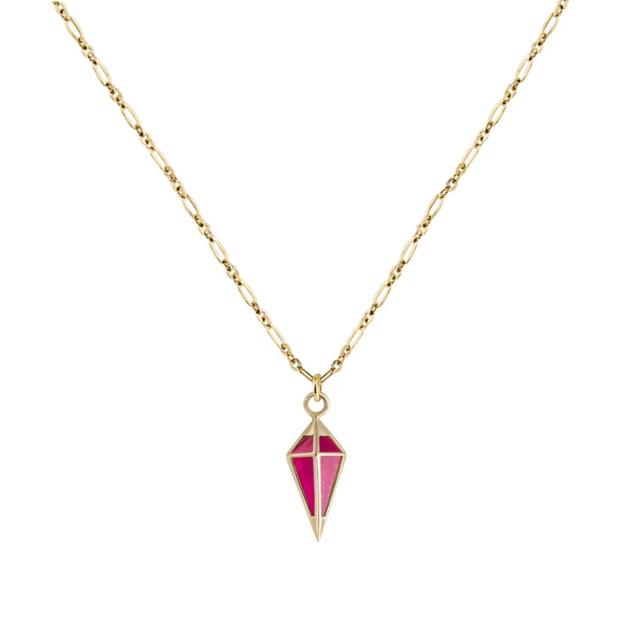 Necklaces Tomfoolery London | Roma Adjustable Chain Necklace + Ruby Quartz Short Point Pendulum Plaque