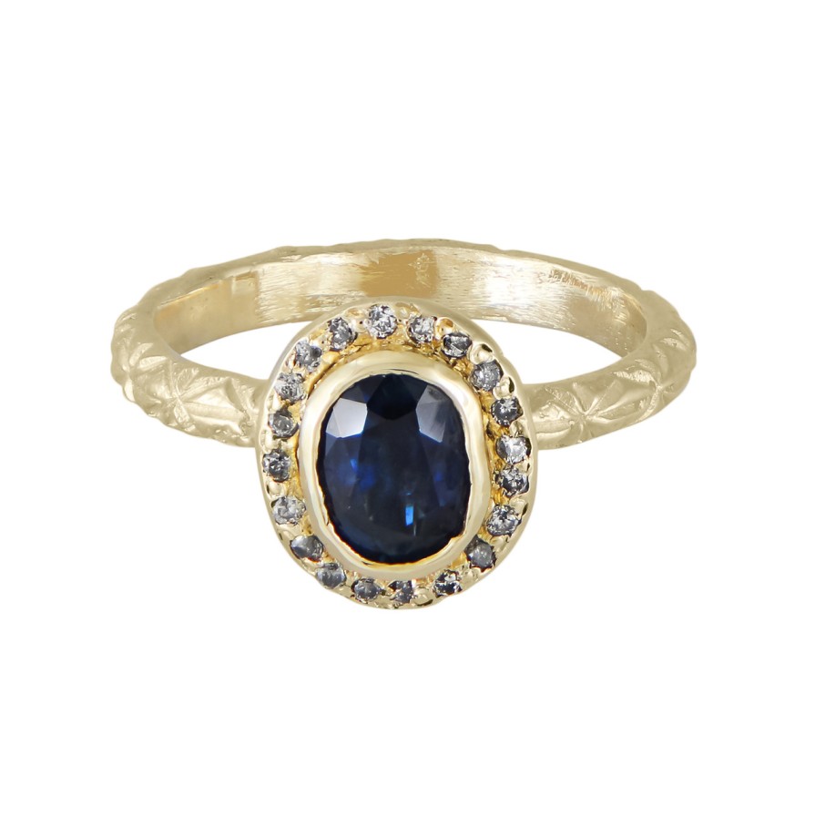 Rings Tomfoolery London | Blue Sapphire Halo Ring