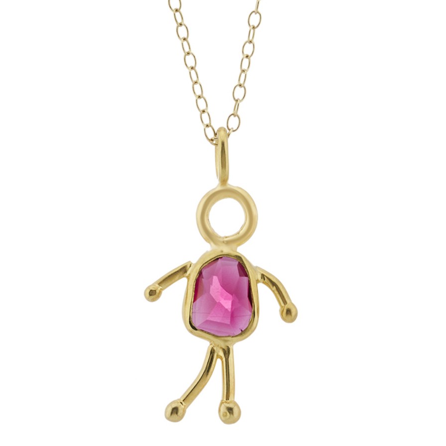 Necklaces Tomfoolery London | 18Ct Yellow Gold & Pink Tourmaline Stick Person Pendant