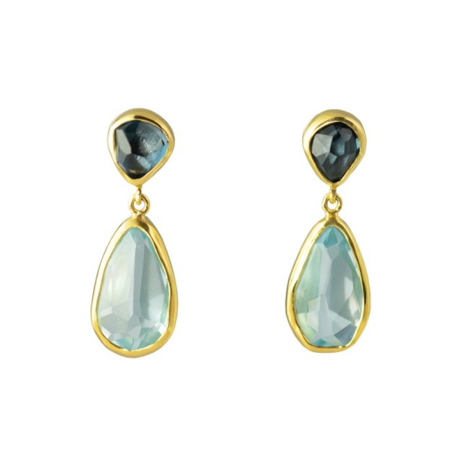 Earrings Tomfoolery London | Aquamarine & Blue Topaz Drop Earrings