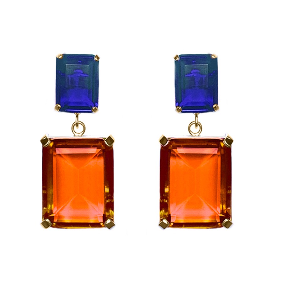 Earrings Tomfoolery London | Colourblock Drop Earrings Sapphire & Citrine