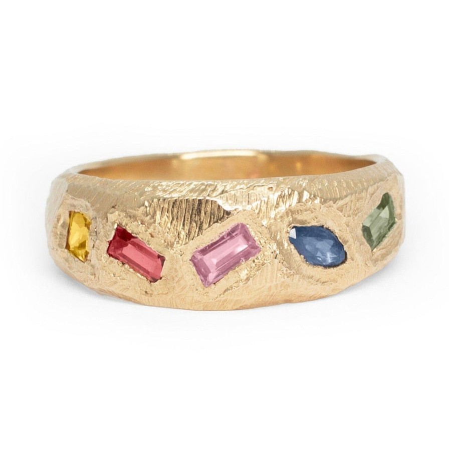 Rings Tomfoolery London | Geometric Mixed Band In Rainbow Sapphires