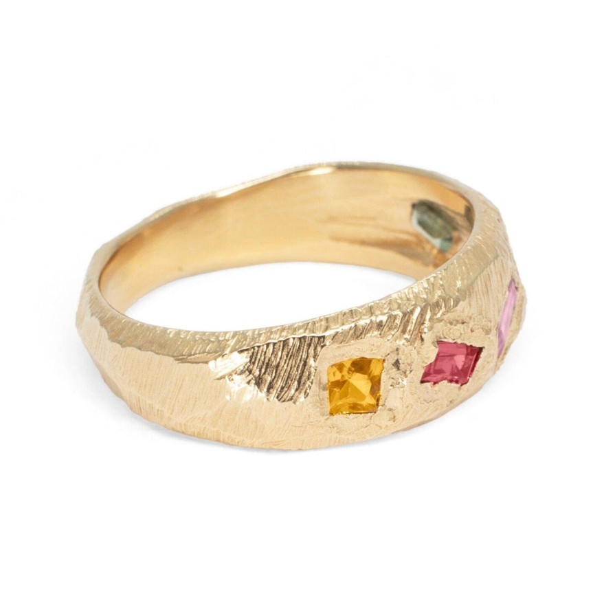 Rings Tomfoolery London | Geometric Mixed Band In Rainbow Sapphires