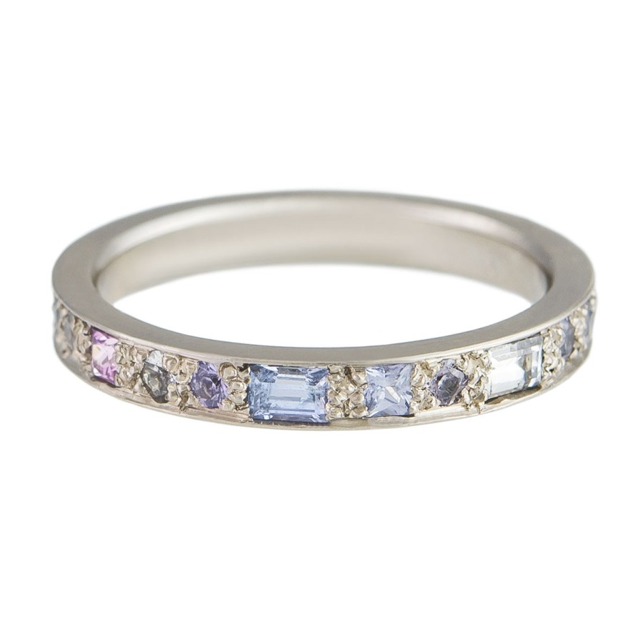 Rings Tomfoolery London | Mixed Cut Sapphire Puzzle Half Eternity Ring